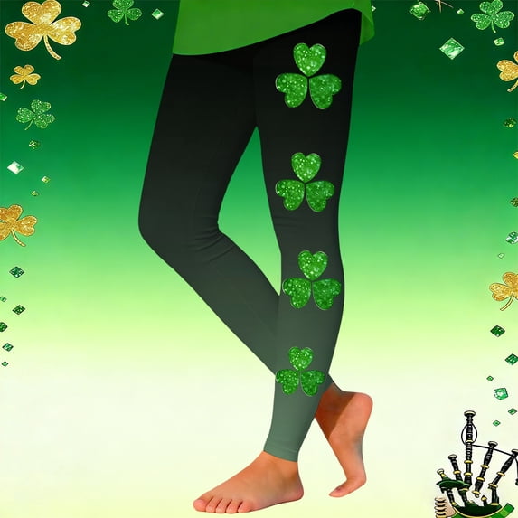 MAIHAN St Patricks Leggings for Girls Stretchy High Waisted Soft Shamrock Legging Irish Clover Saint Pattys Day Tights(Black3,8_10 Years)