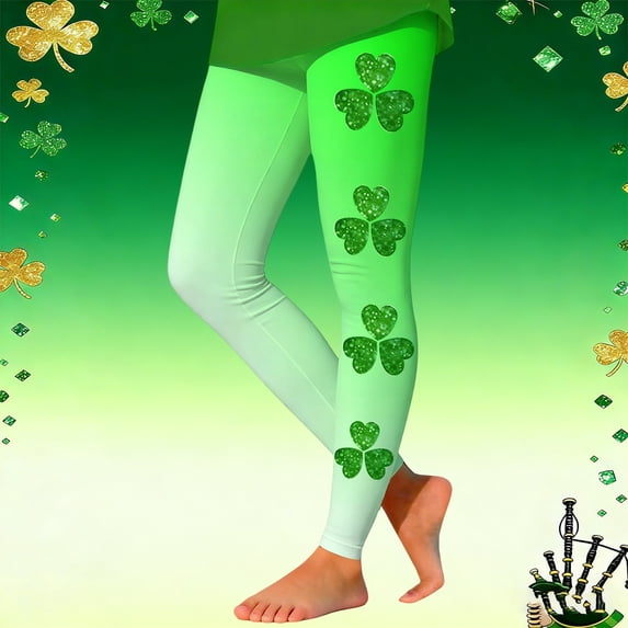 MAIHAN St Patricks Leggings for Girls Stretchy High Waisted Soft Shamrock Legging Irish Clover Saint Pattys Day Tights(Green1,1_2 Years)