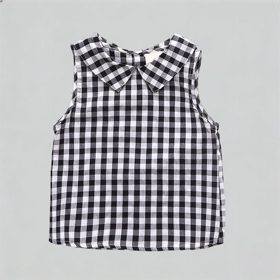 MAIHAN Toddler Girls Plaid Tank Tops Cute Sleeveless Shirts for Kids Casual Back Button Down Blouse Cotton Comfort Tank Tops(Black,9-12 Months)