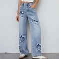 thumbnail image 1 of MAIHAN-Trendy Girls Baggy Wide Leg Jeans with Star Decorations, Elastic Waist Comfortable Pants for Casual Daily Wear, Loose Fit Denim for Girls 8-13 Years(Blue5,8-9Years), 1 of 8