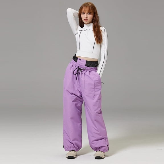 MAIHAN-Unisex Thermal Insulated Softshell baggy Ski Pants-Hiking Trekking Pants with Adjustable Drawstring for Men and Women,Snowboard Pants Snowboarding & Outdoor Winter Activities(Light Purple,L)