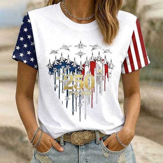 MAIHAN Usa 250th Anniversary T-Shirt Patriotic Shirt 4th Of July Tee Tops Plus Size American Flag Shirts Short Sleeve Spring Summer Tops American Birthday Shirts Tops