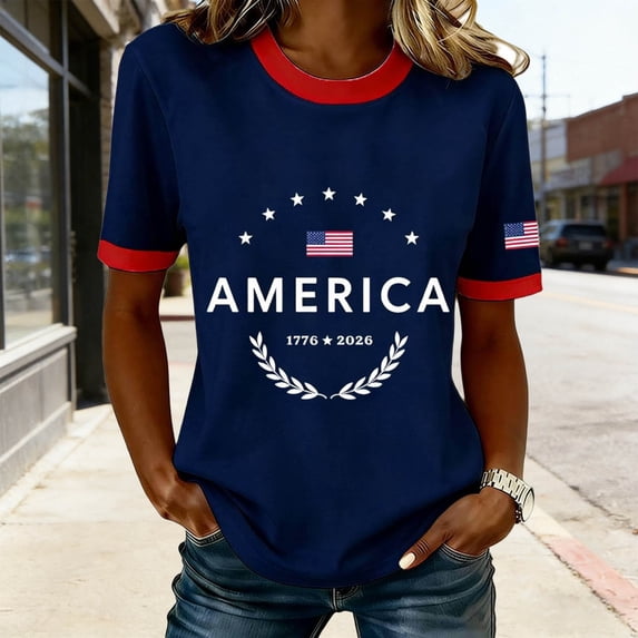 MAIHAN Usa 250th Anniversary T-Shirt Women 4th Of July Shirt Plus Size American Flag Shirts Crew Neck Short Sleeve Summer T-Shirt Casual Short Sleeve Tee Tops