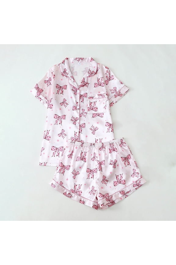 Valentine Pajamas Women,Pink Bow Print Flannel Pajamas Set,Long Sleeve Notch Collar Top and Pants,Soft and Cozy Sleepwear Lounge Wear for Valentine's Day,Gift for Her(Pink,M)