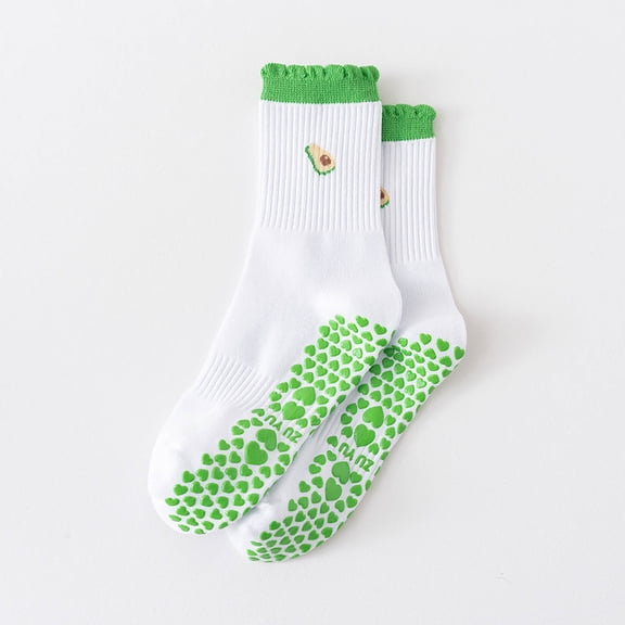 MAIHAN Valentines Day Yoga Socks for Womens Cartoon Print Non Floor Socks Indoors Cute Non Athletic Crew Sticky Workout Yoga Sock(Green)