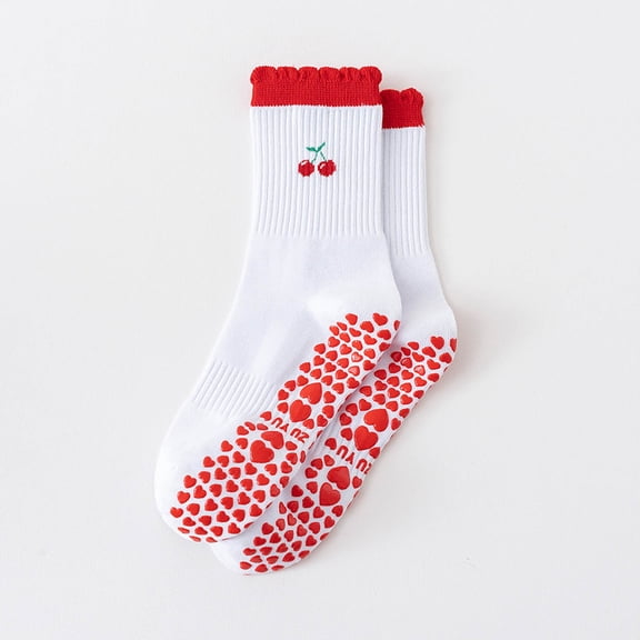 MAIHAN Valentines Day Yoga Socks for Womens Cartoon Print Non Floor Socks Indoors Cute Non Athletic Crew Sticky Workout Yoga Sock(Red)