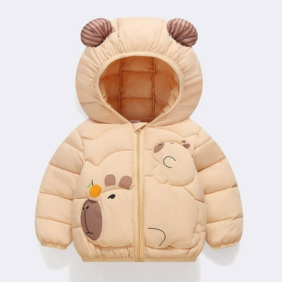 MAIHAN-Winter Coats Puffer Padded Jacket for Toddler Boys Girls Kids Light Outwear Cute Bear Ears with Hoods Clothing(Light Yellow,5-6Years)