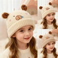 thumbnail image 1 of MAIHAN Winter Knit Beanie for Boys Girls Cute Bear Ear Thermal Comfort Thick Caps Kawaii Cold Weather Soft Cable Beanie,Khaki, 1 of 9