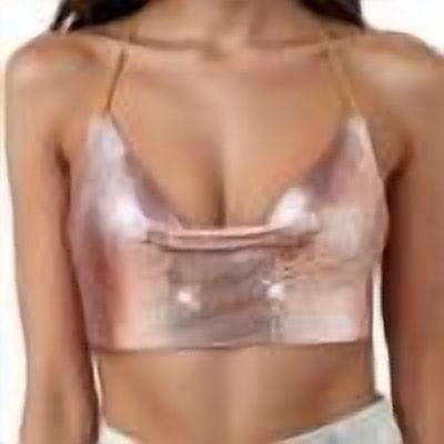MAIHAN-Women Shiny Metal Sequin Crop ToP Basic Camisole For Women Tanks Tops Fashion Spaghetti Strap With Metallic Chain Detail Glitter Sequin Bustier for Clubwear Party Wear(Rose Gold,One Size)