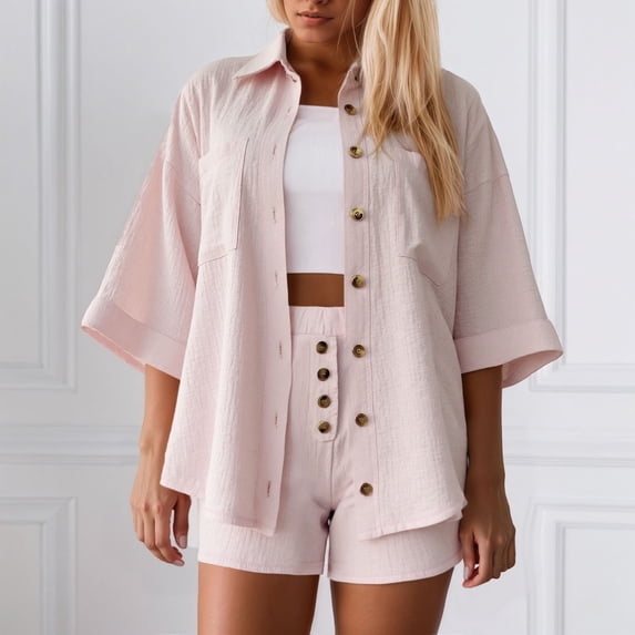 MAIHAN Women Summer Outfits Spring Outfits for Women 2026 Shirt and Shorts Set Cute 2 Piece Outfits for Women Comfortable Playwear Daily Wear