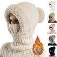 thumbnail image 1 of MAIHAN Women Winter Hat Knitted Hat in Autumn and Winter,3 in 1 Hat Cold Resistant, Wind-Resistant Face Mask Hooded Scarf,Pink, 1 of 6