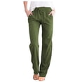 thumbnail image 1 of MAIHAN Women's Casual Cotton Linen Pants Fashion Drawstring Lightweight Summer Relax Fit Straight Leg Lounge Trouser(Green,S), 1 of 4