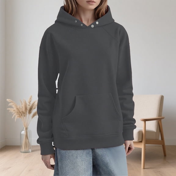 MAIHAN-Women's Hoodies And Sweatshirts For Everyday Wear LongSleeve Coat Oversized Drop-Shoulder Fleece Solid Color Hoodie-Loose Retro Versatile Hooded Sweatshirt for Fall & Winters(Grey,XXXL)