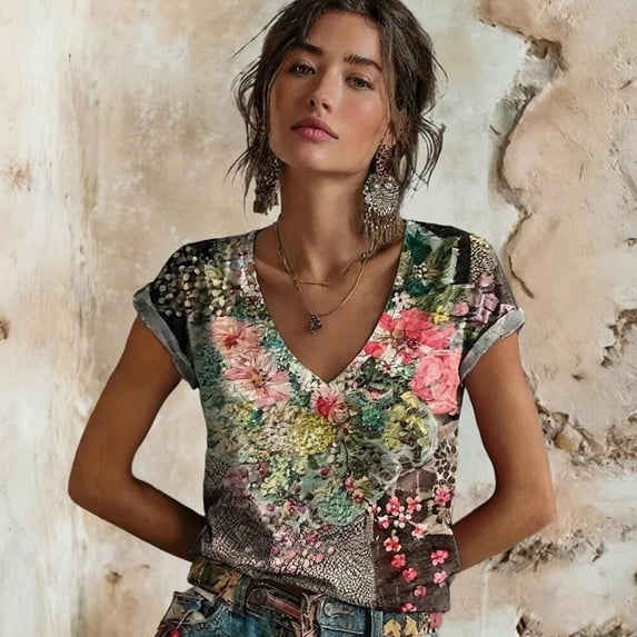 MAIHAN Women's Polo Shirts Soft Basic Tees Graphic Loose Tees Summer T Shirt Crew Neck T Shirts for Women