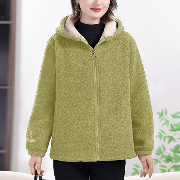 MAIHAN-Women's Sherpa Fleece Hooded Jacket Sweatshirt , Zip Up Winter Coat, Thicken Thermal Long Sleeve Outerwear, Casual Warm Pullover(Green,XXL)