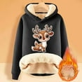 thumbnail image 1 of MAIHAN-Women's Sweatshirts Fashionable Women's Hooded Sweatshirt Thickened Velvet Cardigan with Deer Print for Autumn and Winter Warm and Stylish Christmas Apparel(A-Black,L), 1 of 4