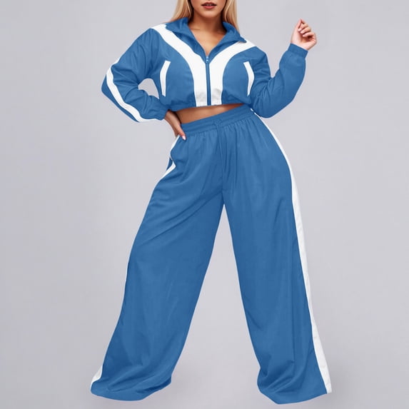 MAIHAN-Womens 2 pieces Sweatsuit Sets Zip Up Sweatshirts and Sweatpants Tracksuit Lounge Set Travel Outfits with Pocktes(Blue,XL)