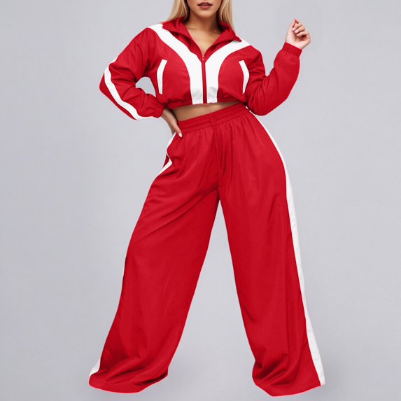 MAIHAN-Womens 2 pieces Sweatsuit Sets Zip Up Sweatshirts and Sweatpants Tracksuit Lounge Set Travel Outfits with Pocktes(Red,L)