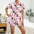 thumbnail image 1 of MAIHAN Womens Pajamas,Brown Highland Cow Print Milk Silk Pajamas Set,Short Sleeve Notch Collar Top and Shorts,Loose Fit Loungewear,Soft Sleepwear for Women,Summer Pajamas(Pink,XL), 1 of 7