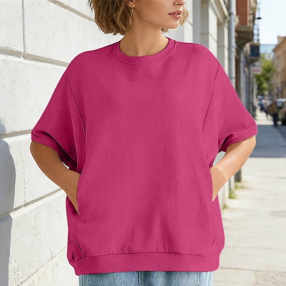 MAIHAN Womens Summer T-Shirts Casual Summer Funny Solid Color Flowy Tops Summer Baggy Tops Cotton Tee Shirts for Women
