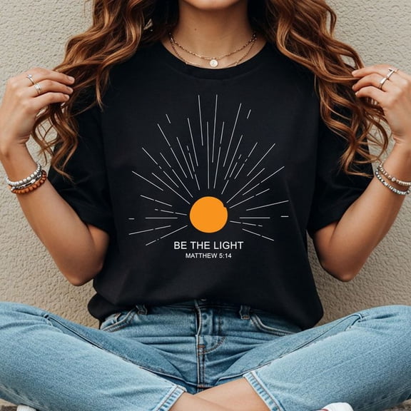 MAIHUN Christian Shirt Womens Be The Light Sunburst Vintage Bible Verse Tee Top, Men's And Women's Graphic Tee 100% Cotton by TBun, Full Sizes S-5XL