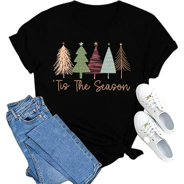 MAIHUN Merry Christmas Shirt for Women Xmas Holiday Tshirt Tis The Season Christmas Trees Tee Tops
