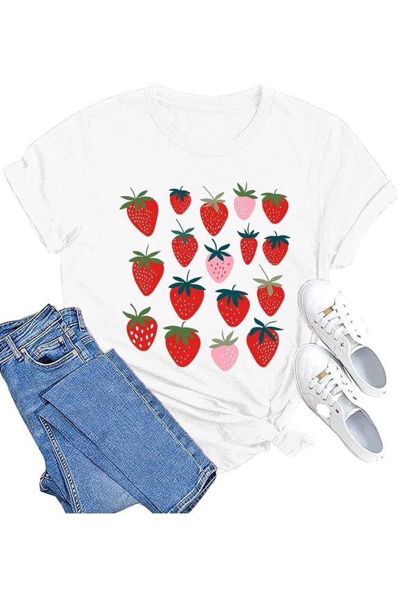 MAIHUN Strawberry Shirts Fruit Tshirts Strawberries Graphic Tee Garden Clothing Gardener Gift Tops