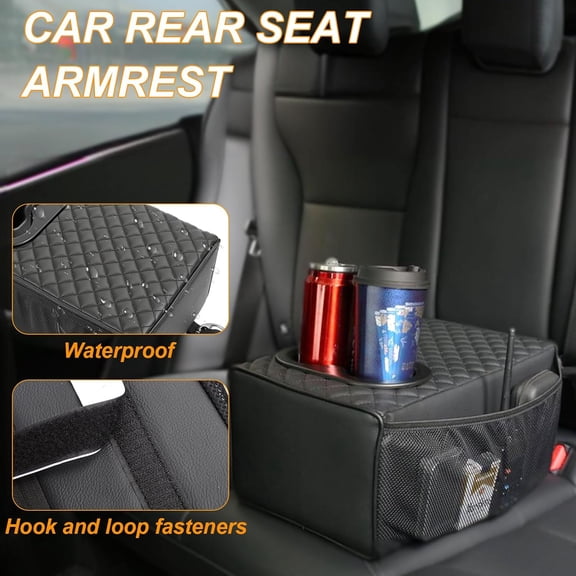 MAIKER Universal Car Rear Seat Armrest Console Box with Cup Holder & Storage Pockets - Black Memory Foam Backseat Organizer for SUVs and Sedans
