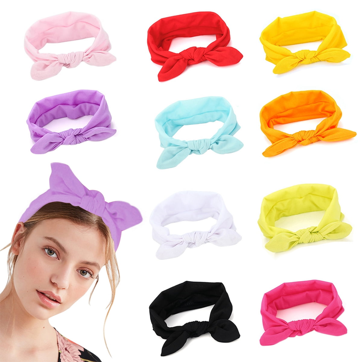 MAILINI 10 Pack Bow Headbands for Women,Elastic Knotted  display picture 1