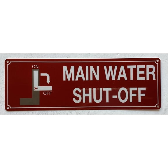 MAIN WATER SHUT-OFF SIGN (RED,REFLECTIVE, ALUMINIUM-RUST FREE, SIZE 4X12 INCH)