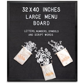 MAINEVENT Black Felt Menu Board Black Frame 32x40 Inch, Large Letter Board for Business