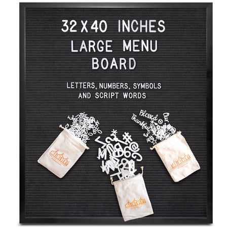 MAINEVENT Black Felt Menu Board Black Frame 32x40 Inch, Large Letter Board for Business