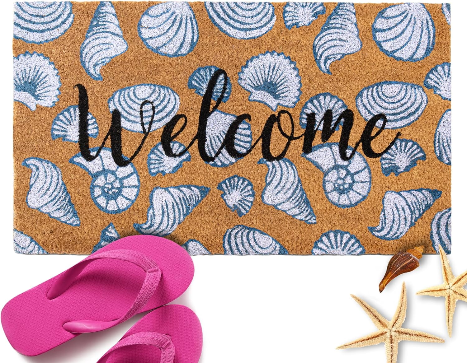 MAINEVENT Seashells Beach Doormat, 18 x 30 Inches Inch, Outdoor, Coastal Door Mat