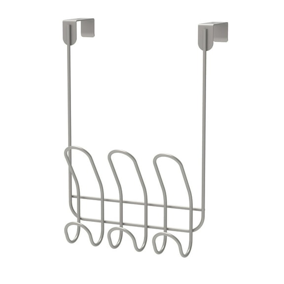 Mainstays Over-the-Door 3-Hook Rack, Hanging Storage for Towels, Robes, No Drilling, Satin Nickel