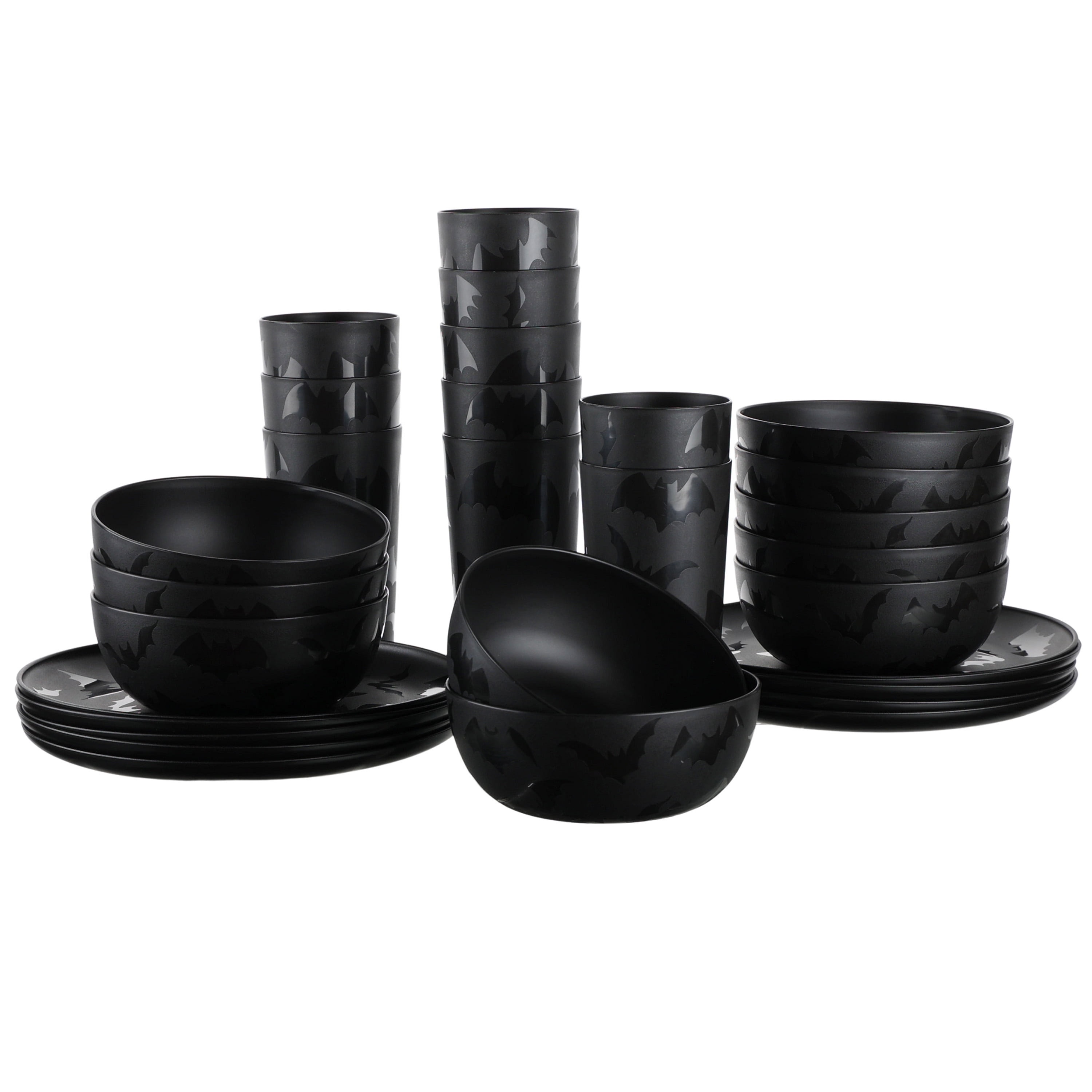 Mainstays 30-Piece Plastic Etched Halloween Bat Pattern Dinnerware