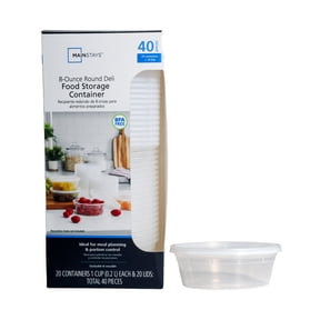 Mainstays 40-Piece 8 oz Plastic Deli Container Set, 20 Containers and 20 Lids