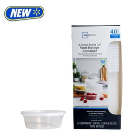 Mainstays 40-Piece 8 oz Plastic Deli Container Set, 20 Containers and 20 Lids