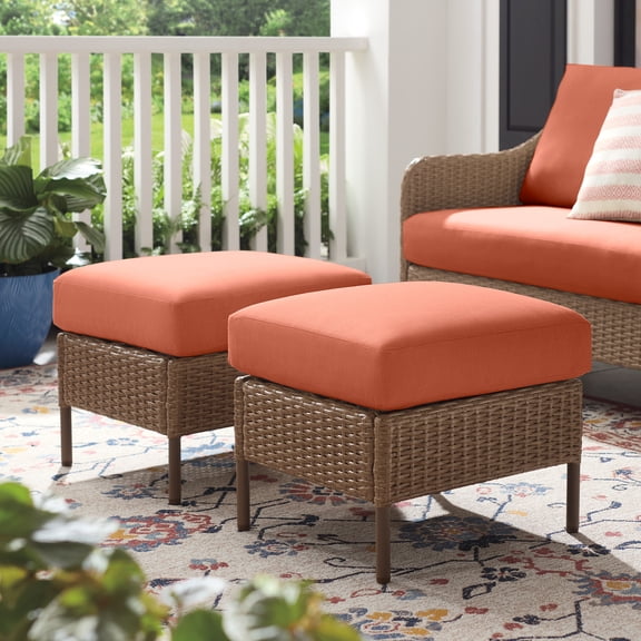 Mainstays Chelsea 2 Pieces Outdoor Patio Ottoman with Terra Cotta Cushions