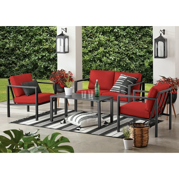 Mainstays Dashwood 4-Piece Outdoor Patio Conversation Set, Seats 4, Red