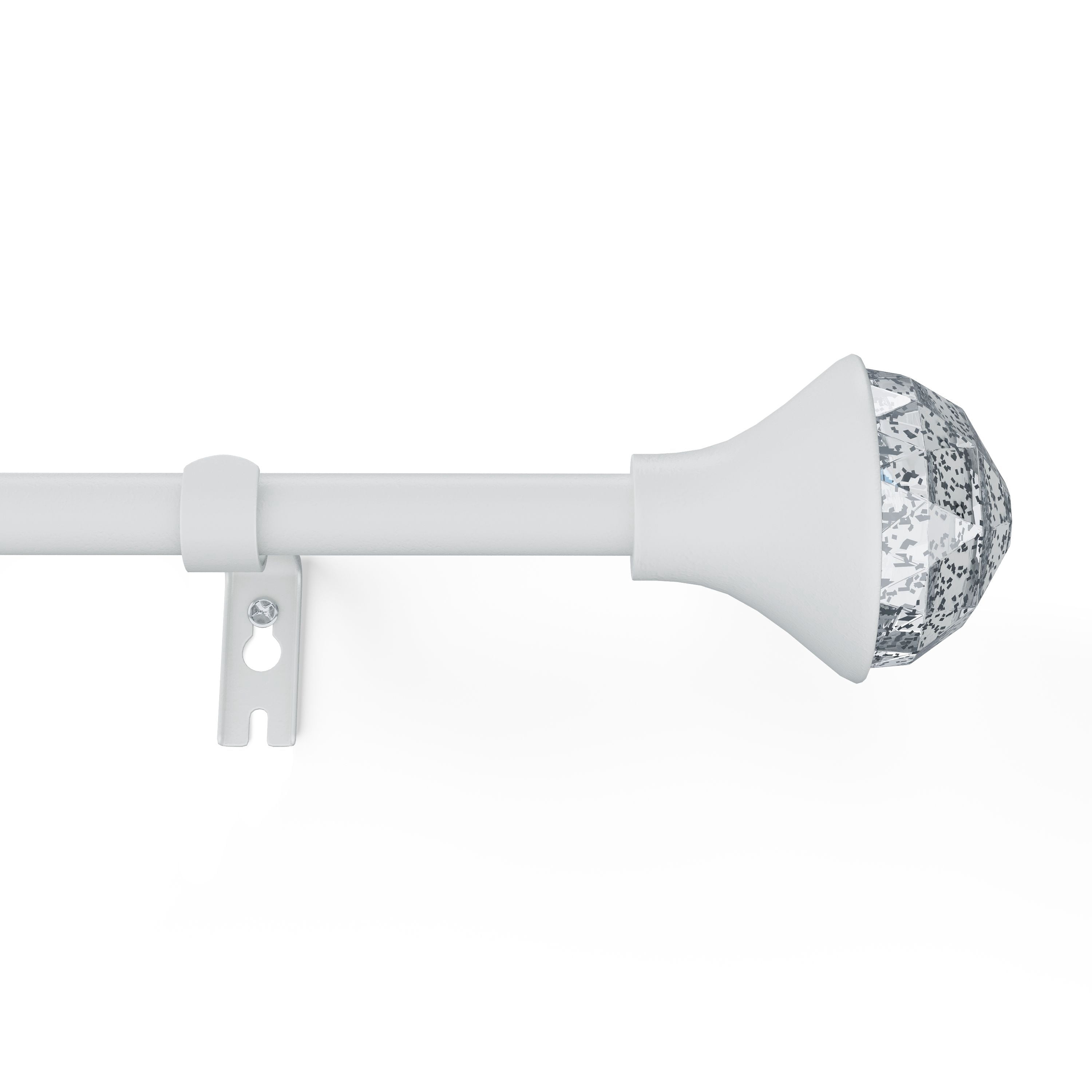 Mainstays Kids 3/4" White Faceted Gem Adjustable Single Curtain Rod, 28"-48"