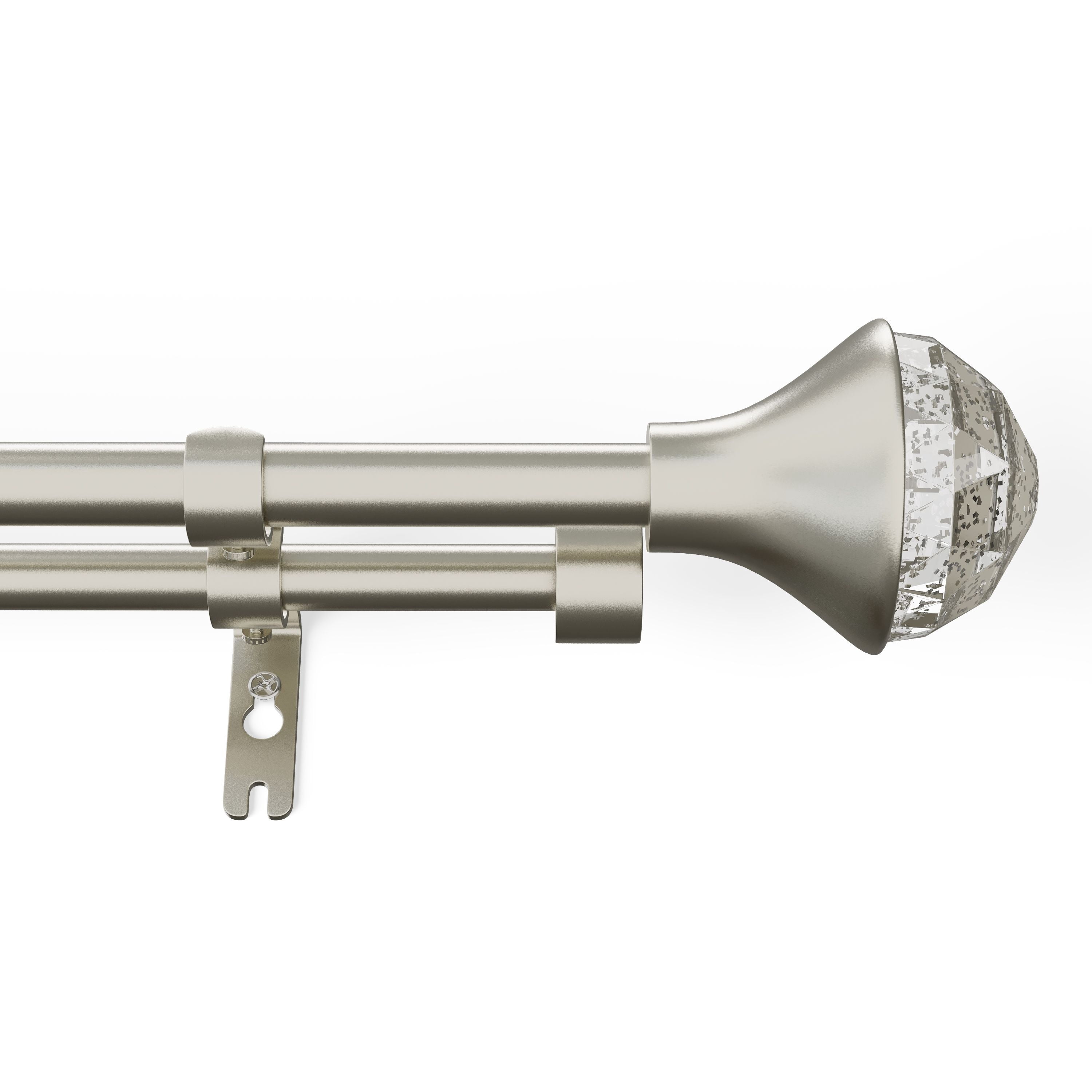 Mainstays Kids 3/4 in Satin Nickel Faceted Gem Adjustable Double Curtain Rod, 48-84 in