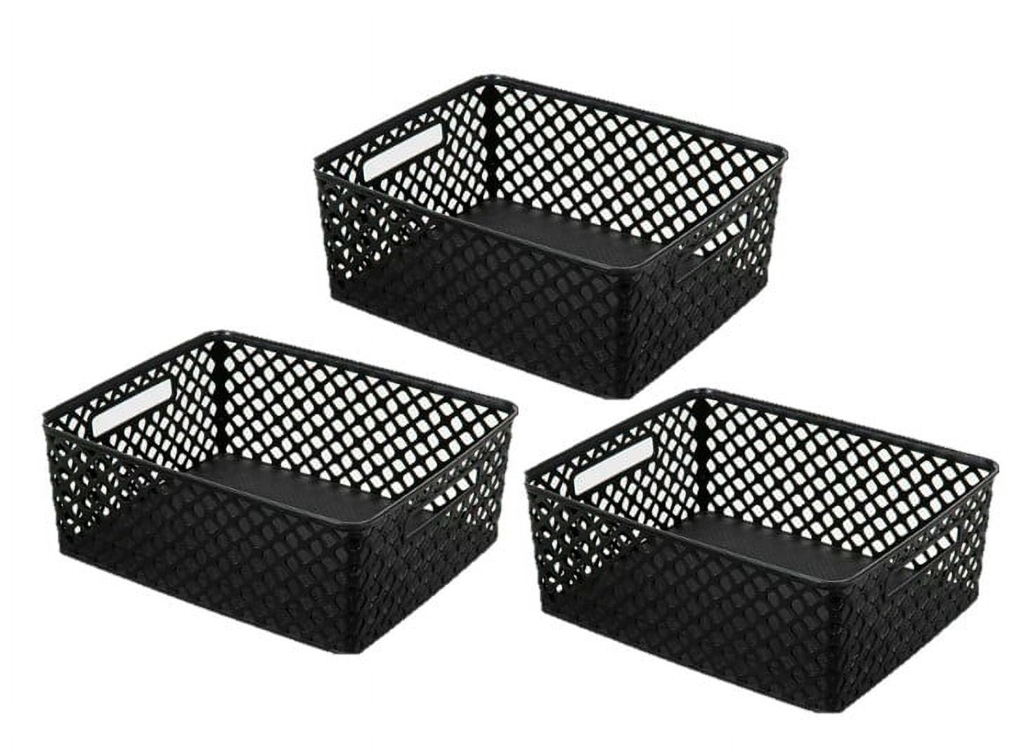 Set of 3 Black Rectangular Woven Plastic Decorative Baskets