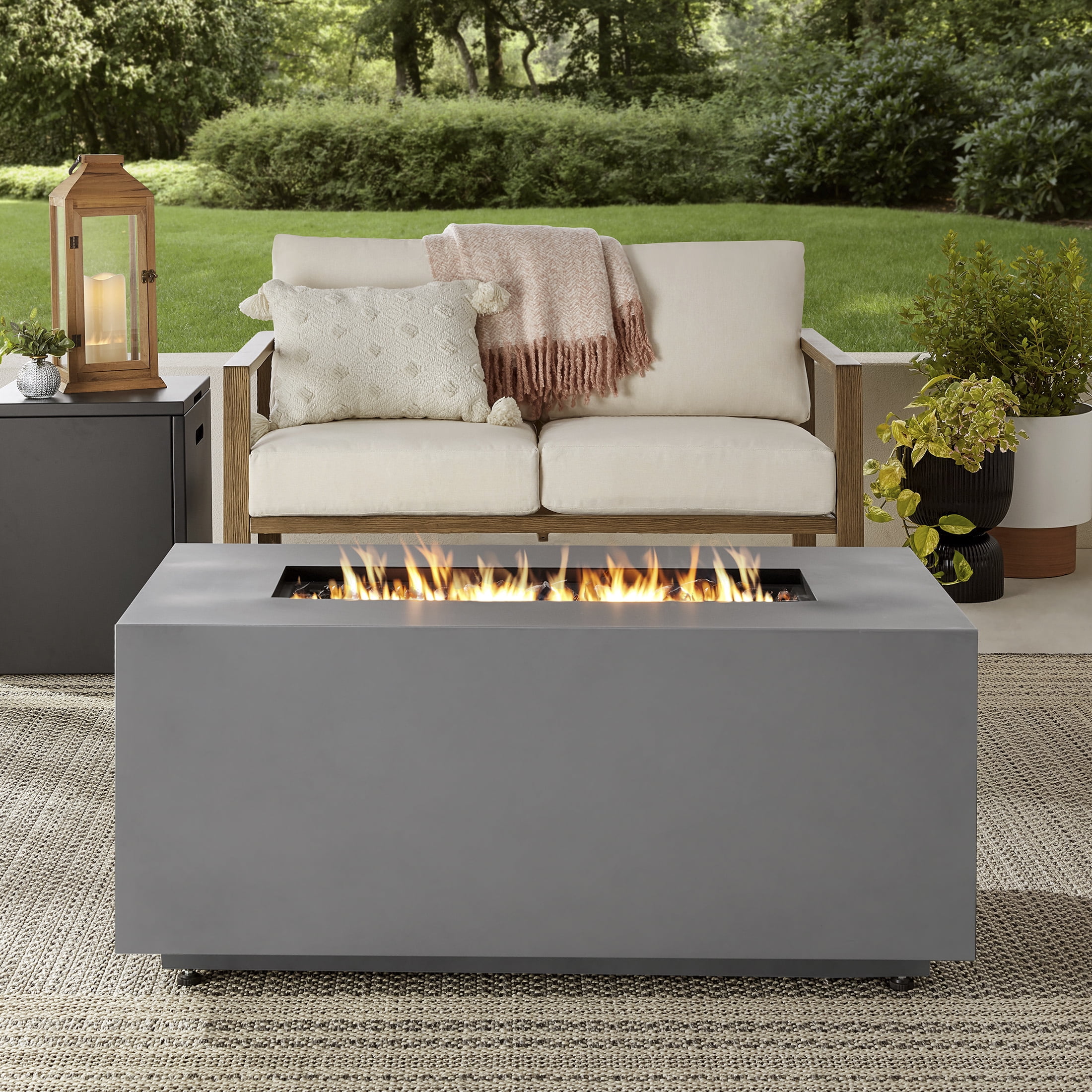 Mainstays Modern Steel Fire Pit Table with 50,000 BTU Concrete Finish