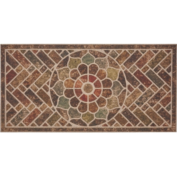 Mainstays Stone Estate Low Pile Moisture Absorbent Polyester Rubber Backed Floral Indoor/Outdoor Doormat, Multi, 24" x 48"