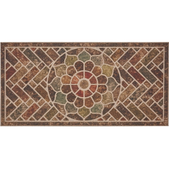 Mainstays Stone Estate Low Pile Moisture Absorbent Polyester Rubber Backed Floral Indoor/Outdoor Doormat, Multi, 24" x 48"