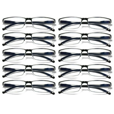 MAINYU 10 Pack Spring Hinge Reading Glasses Blue Light Blocking Computer Readers for Women Men Rectangular Eyewear Lightweight Magnification Presbyopia Eyeglasses