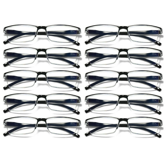 MAINYU 10 Pack Spring Hinge Reading Glasses Blue Light Blocking Computer Readers for Women Men Rectangular Eyewear Lightweight Magnification Presbyopia Eyeglasses