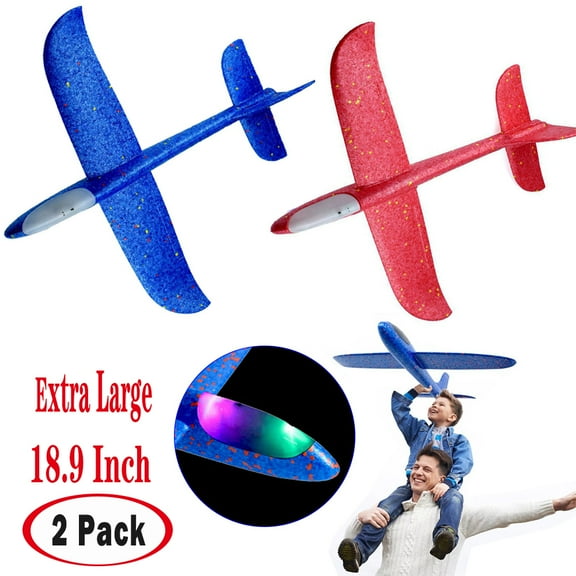 MAINYU 2 Pack Airplane Toys, 18.9" Large Throwing Foam Plane, 2 Flight Mode Glider Plane, Flying Toy for Kids, Birthday Christmas Gifts for 3 6 9 12 Year Old Boy, Outdoor Sport Toys Party Favors