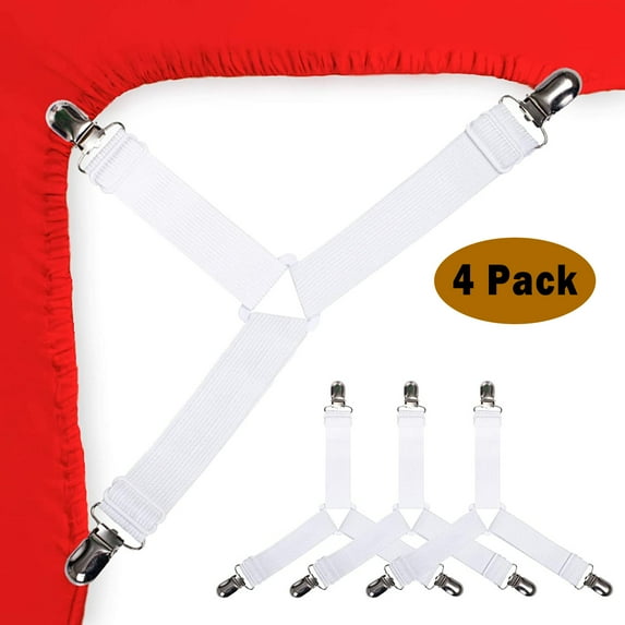 MAINYU 4 Pack Bed Sheet Fasteners, Easy to Install Bed Sheet Holder Straps, Bed Sheet Clips Used for Bed Sheets, Mattress Covers, Sofa Cushion, Say Goodbye to The Crumpled Sheets