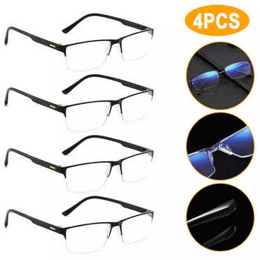 MAINYU 4 Pack Mens Half Frame Computer Reading Glasses Blue Light Blocking Reading Glasses Spring Hinge Readers Rectangular Readers for Women Men Lightweight Magnification Presbyopia Eyeglasses